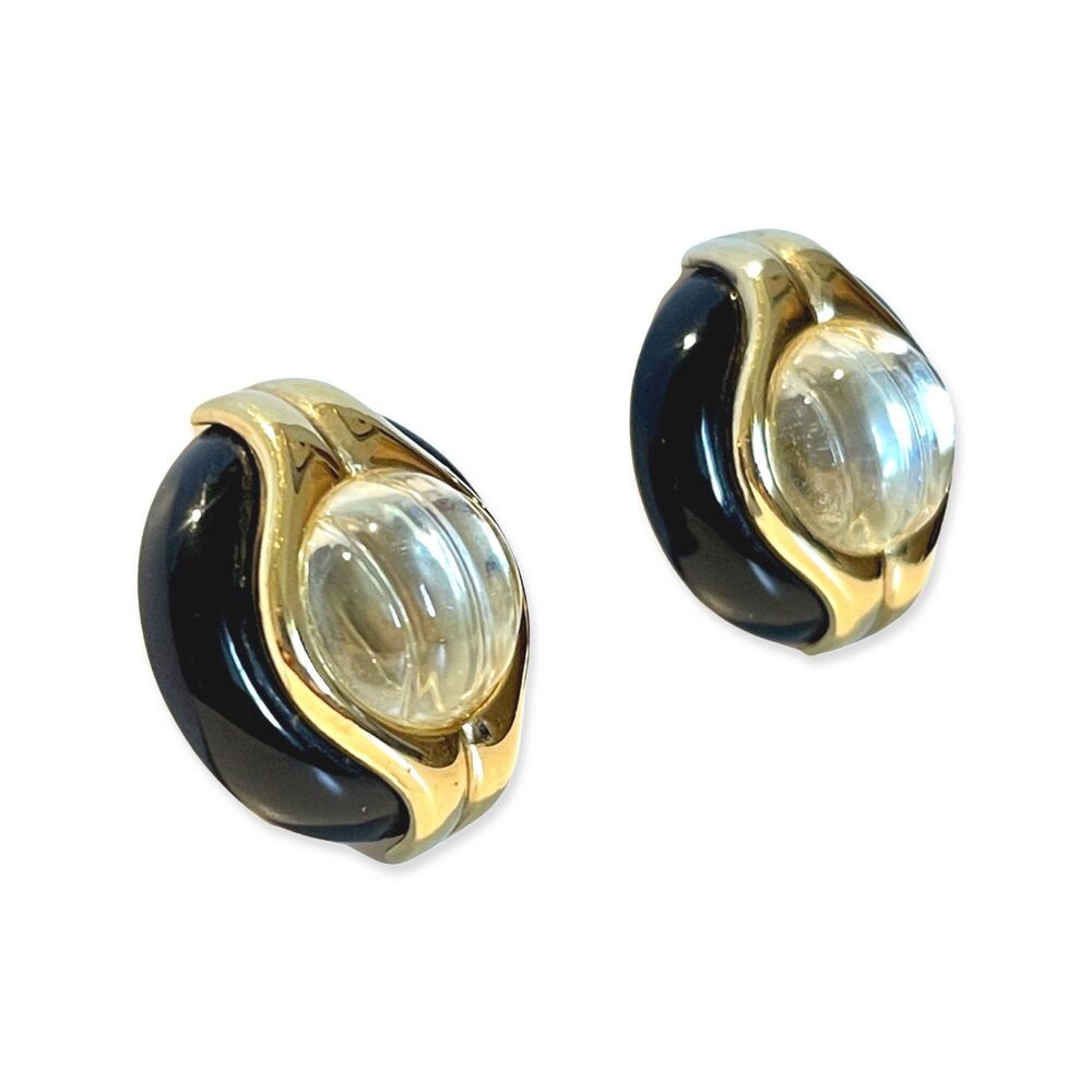 Vintage Retro Kai Yin-Lo Onyx Vermeil Clip-on Earrings - Picture 3 of 3